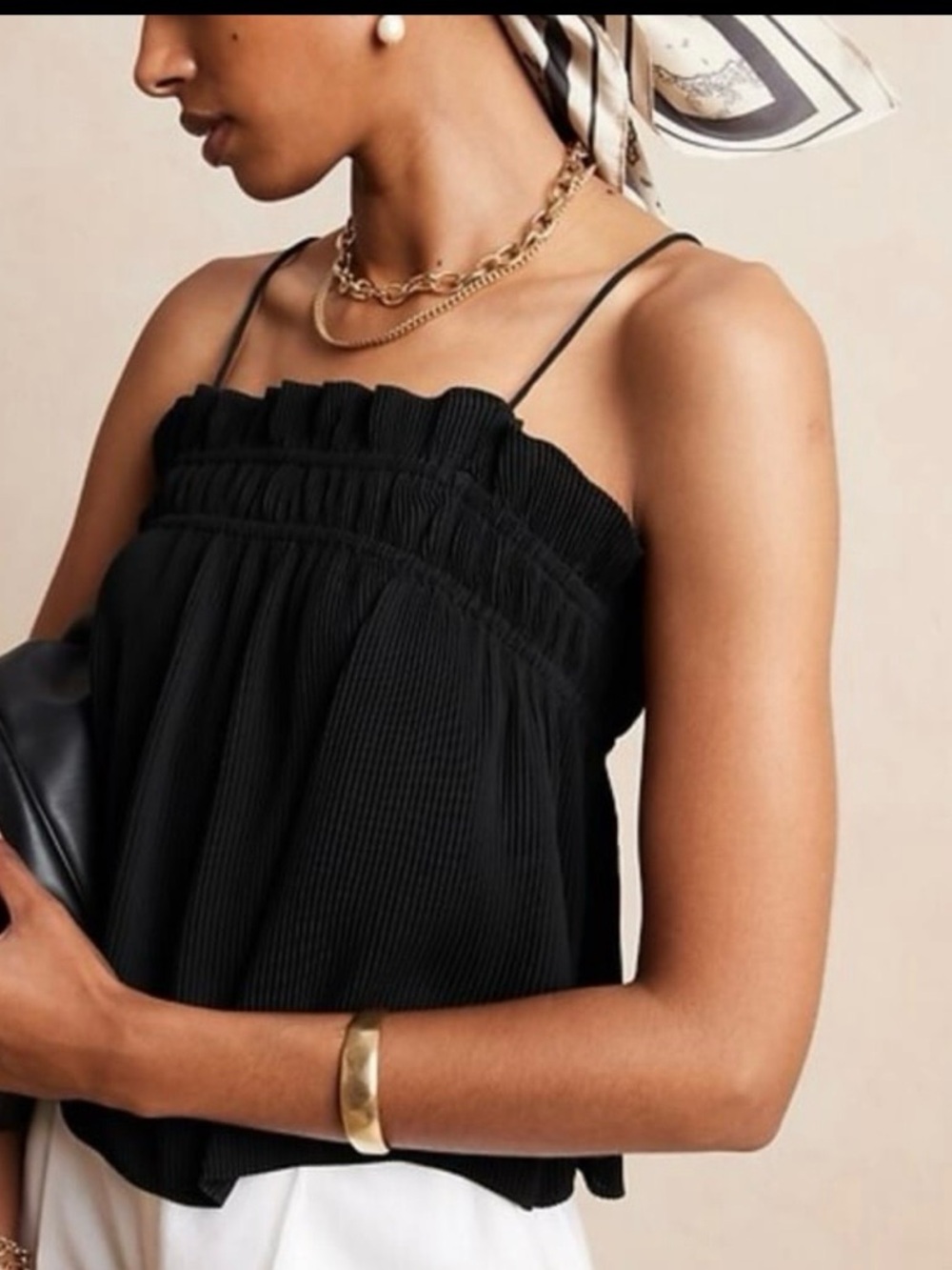 Banana Republic Factory NWT Black Smocked Pleated Cami Top Size XL